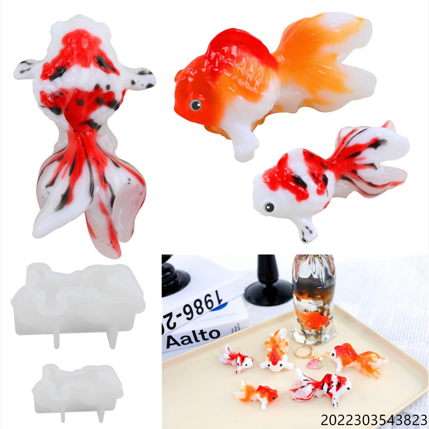 跨境金魚(yú)熱帶魚(yú)飾品擺件鏡面硅膠模具